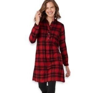 J.Jill Plaid Shirt Dress Red Black Size M Petite
